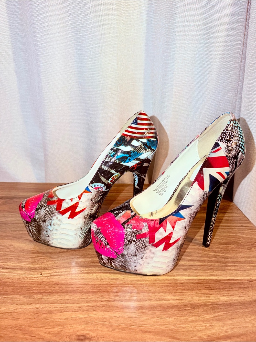 Elle Multicolor Platform High Heels with Pink Accents